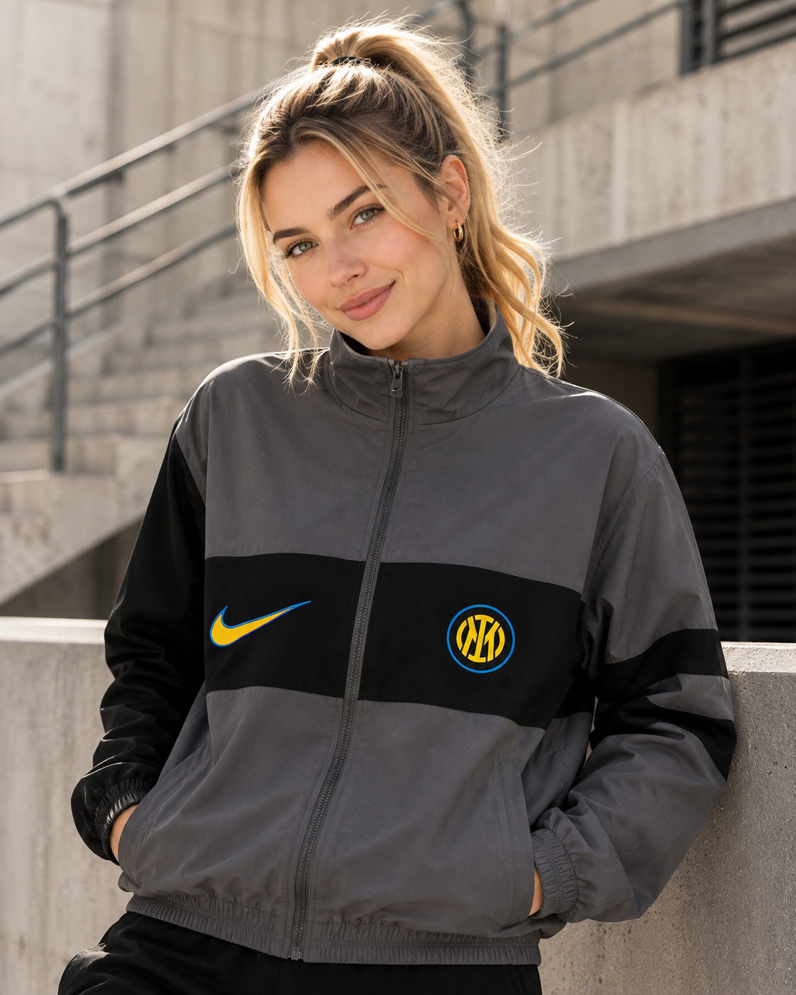 Inter Milan grey retro style Windbreaker